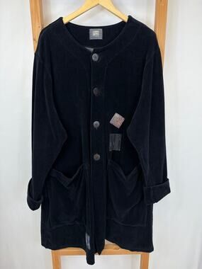 Blue Fish Black Embroidered & Painted Corduroy Long Jacket Made in USA OS